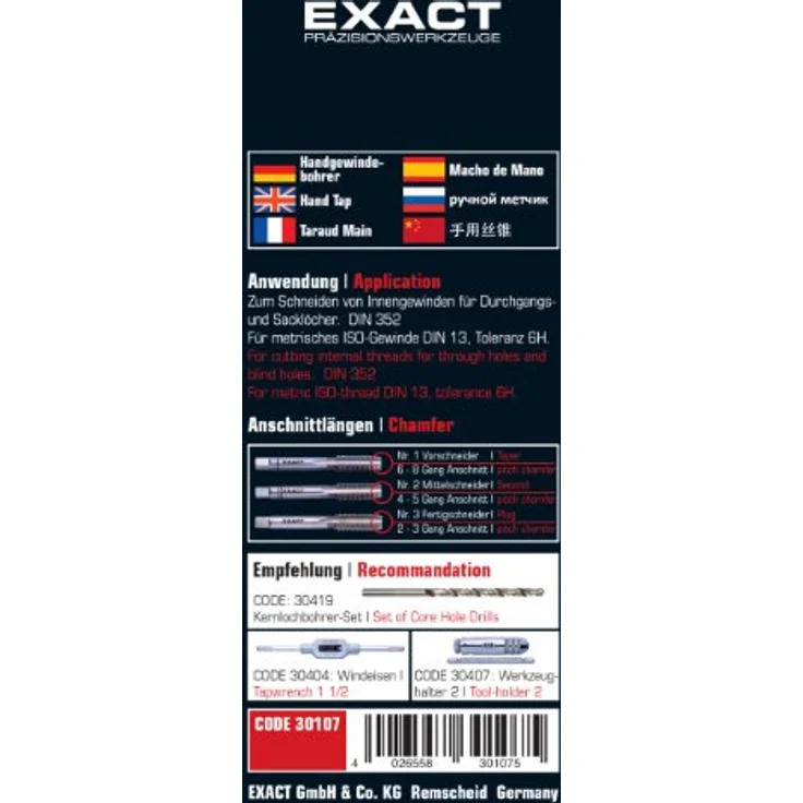 EXACT 30107 Handgewindebohrer Satz M12 HSS DIN 352 – Bild 3