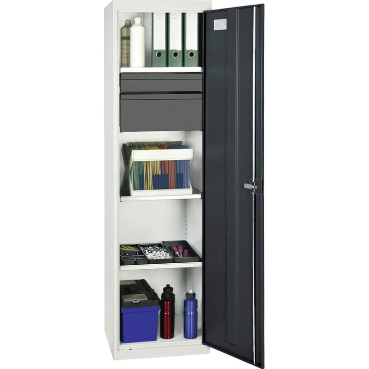 Stumpf Werkstattschrank Serie 3000, Werkzeug- und Materialschrank lichtgrau / anthrazitgrau mit 1 Schublade (100 mm) und 1 Fach (50 cm, 180 cm)