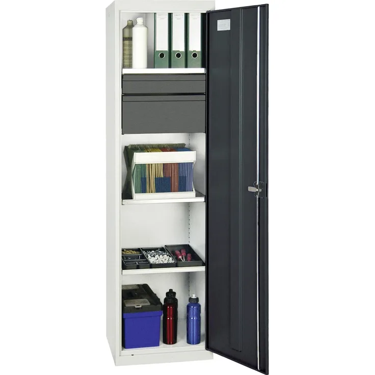 Stumpf Werkstattschrank Serie 3000, Werkzeug- und Materialschrank lichtgrau / anthrazitgrau mit 1 Schublade (100 mm) und 1 Fach (50 cm, 180 cm)