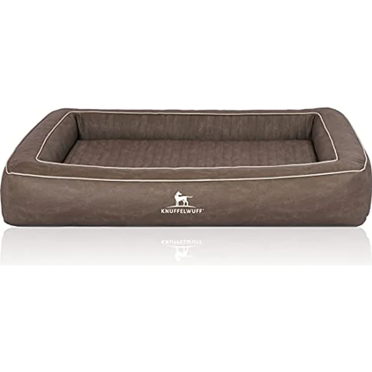 Knuffelwuff Orthopädisches Hundebett aus Laser gestepptem Kunstleder Montego M-L 85 x 65cm Braungrau – Bild 2