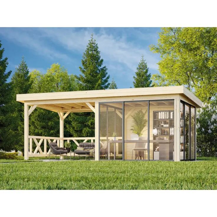 Palmako Pavillon Lenna Slide Plus, Gartenhaus mit 24 mm Doppelverglasung, 16,6 m², natur