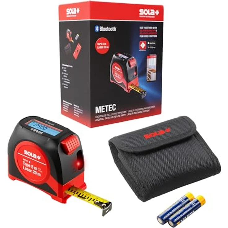 SOLA METEC 2 in 1, Digitales Maßband (5m) und Entfernungsmesser (20m) mit LCD-Anzeige, 7 Messfunktionen, Bluetooth Übertragung zur SOLA Measures App, gelb – Bild 4