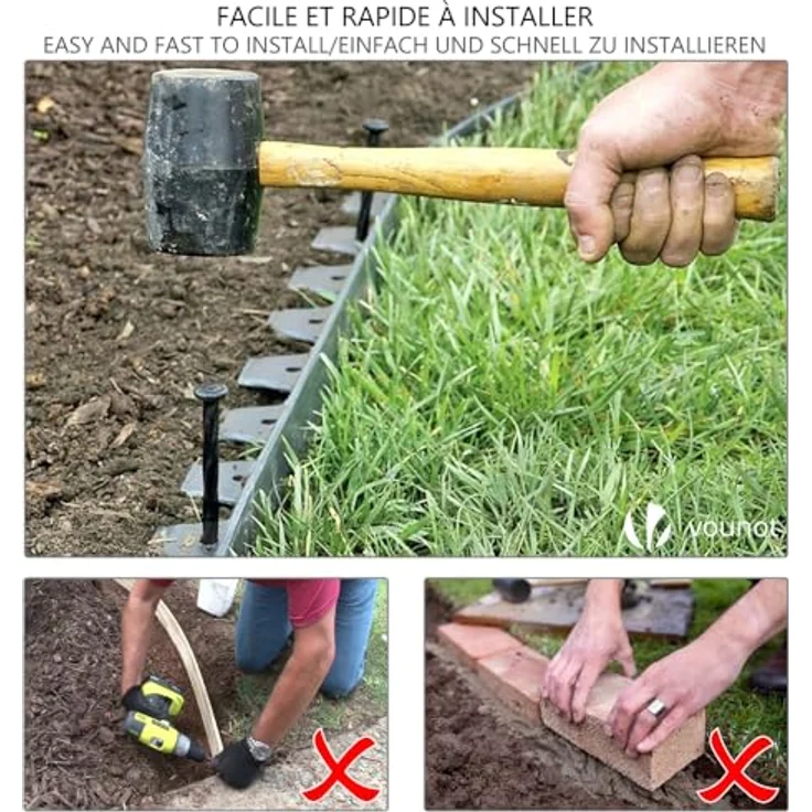 Flexible Rasenkante Kunststoff, mit 30 Erdanker, Länge 10m Höhe 5cm, Grau - Vounot – Bild 2