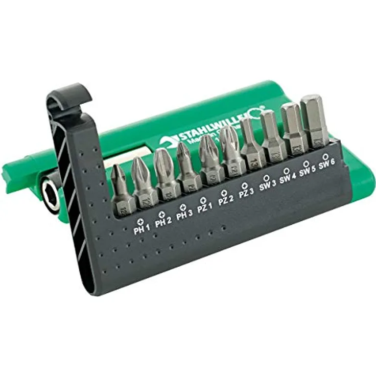 STAHLWILLE Bit Set 1203 l 11-tlg. Bitsatz, 1/4" Bithalter magnetisch l TORX, Innensechskant und Kreuzschlitz (PH, PZ) Bits l für Akkuschrauber und Schlagschrauber