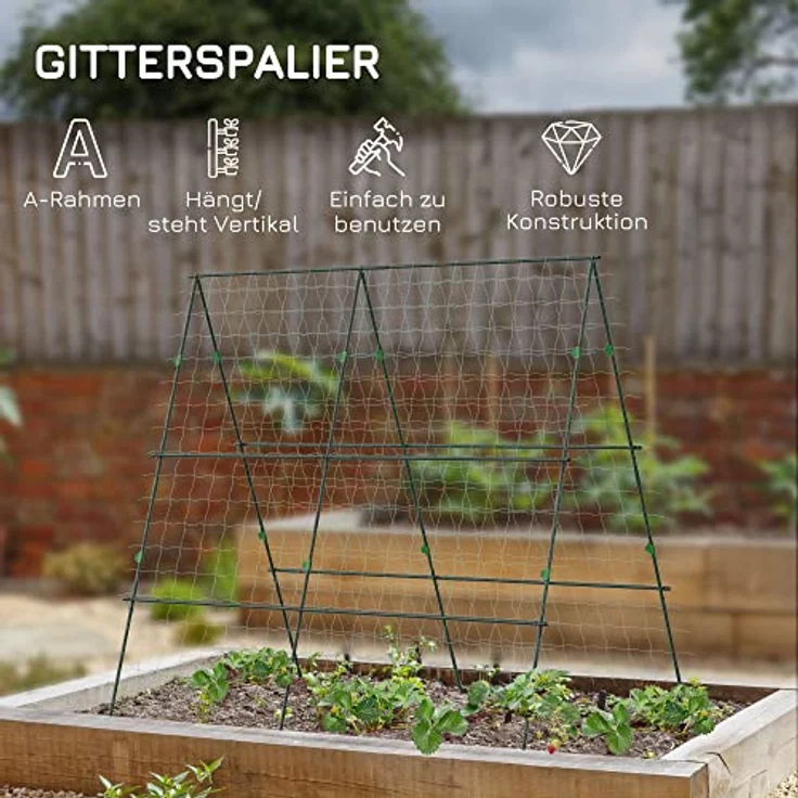 Outsunny Rankgitter, Rankhilfe, Verstellbares Pflanzengitter, Spalier, Pflanzengerüst mit Netz, für Garten, Stahlrahmen, Grün, 180 x 100 x 180 cm – Bild 3