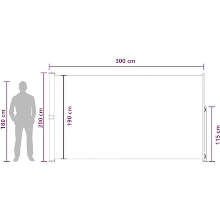 vidaXL Einziehbare Seitenmarkise, 300 cm, UV-beständiger 100 % Polyesterstoff, stabiler Stahlrahmen, verstellbarer Sonnenschutz für Terrasse und Garten – Bild 3