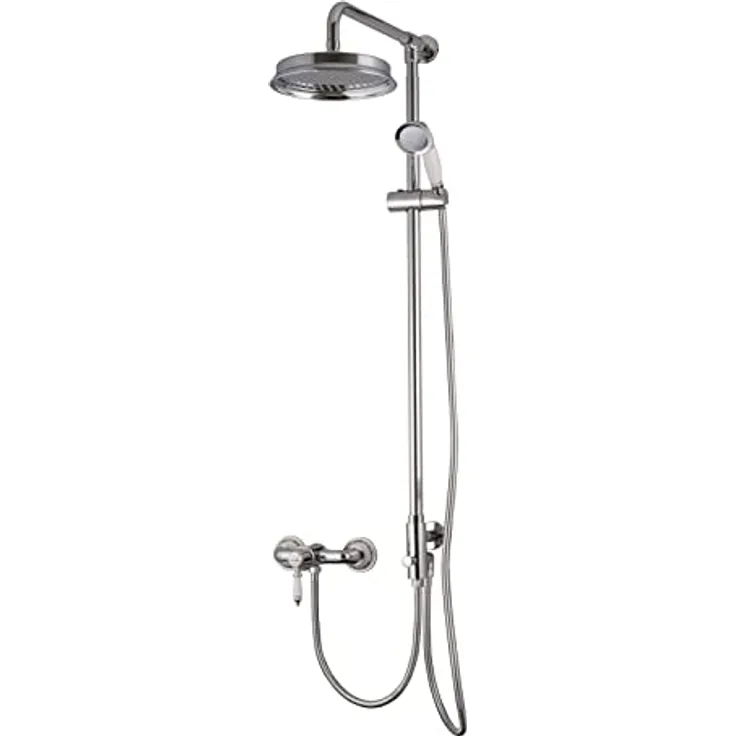 PaulGurkes Nostalgie Dusche Set Retro Aufputz Duschsystem Regendusche Brausegarnitur Keramikgriff Einhandmischer Armatur Landhausstil Aufputzmontage Komplettdusche Luxusbad Duschsystem mit Regendusche
