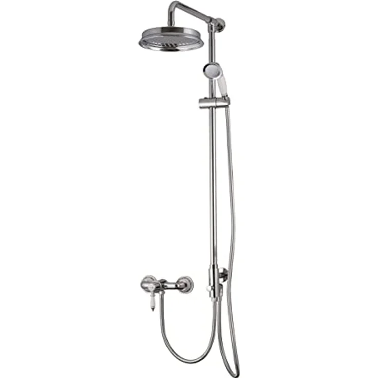 PaulGurkes Nostalgie Dusche Set Retro Aufputz Duschsystem Regendusche Brausegarnitur Keramikgriff Einhandmischer Armatur Landhausstil Aufputzmontage Komplettdusche Luxusbad Duschsystem mit Regendusche – Bild 1