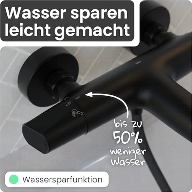 instmaier Beatrice Badewannenarmatur mit Thermostat, schwarz matt, Duscharmatur aus Messing, Verbrühschutz, Wannenfüllarmatur – Bild 3