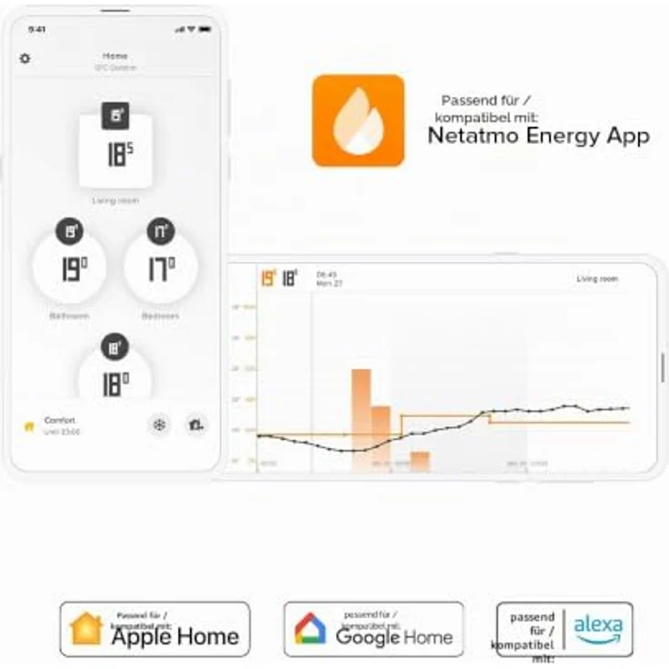 Netatmo Smartes Heizkörperthermostat NAV-FR, programmierbar mit Fernsteuerung und Sprachsteuerung, kompatibel mit Apple HomeKit, Alexa und Google Assistant – Bild 2