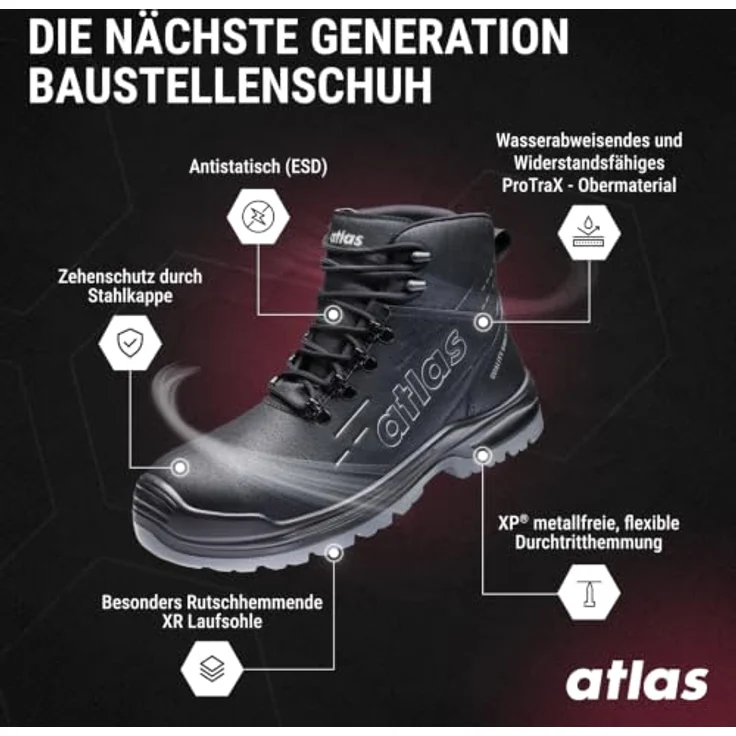Atlas Sicherheitsstiefel MAX 500 PRO S3 ESD, ergonomisch, schwarz, Gr. 39 – Bild 2