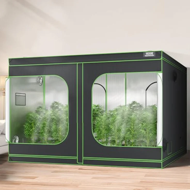 VEVOR Growbox GT600D120, 305 x 305 x 203 cm Gewächshaus mit 19 mm Stahl-Rahmen, 600D Oxford-Gewebe, 60 kg Tragfähigkeit, geeignet für 400 W Wachstumslampe, schwarz + grün – Bild 8