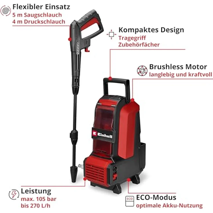 Einhell Akku-Hochdruckreiniger HYPRESSO 36/105, max. Druck 105 bar, Fördermenge 270 l/h, ohne Akku und Ladegerät – Bild 3