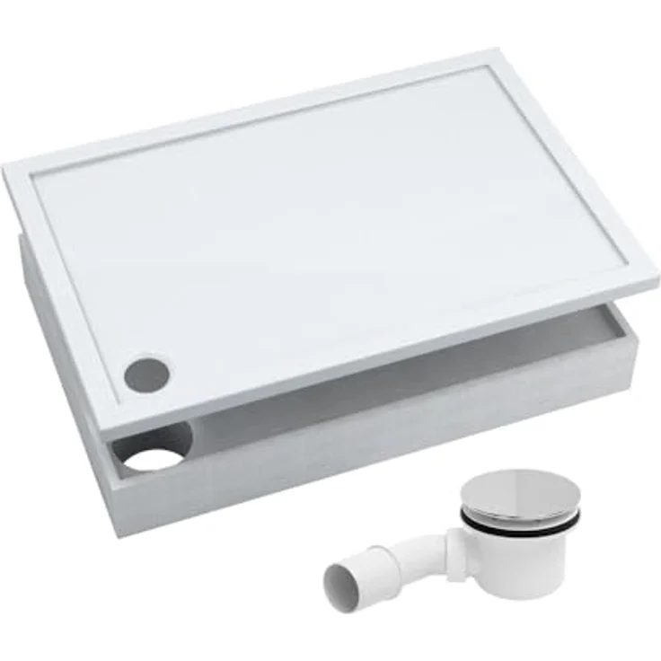 Aquabad® Duschwanne BASIC Smooth White, Rechteckige Acryl-Duschwanne mit Styroporträger und Ablaufgarnitur, 80x100 cm – Bild 1