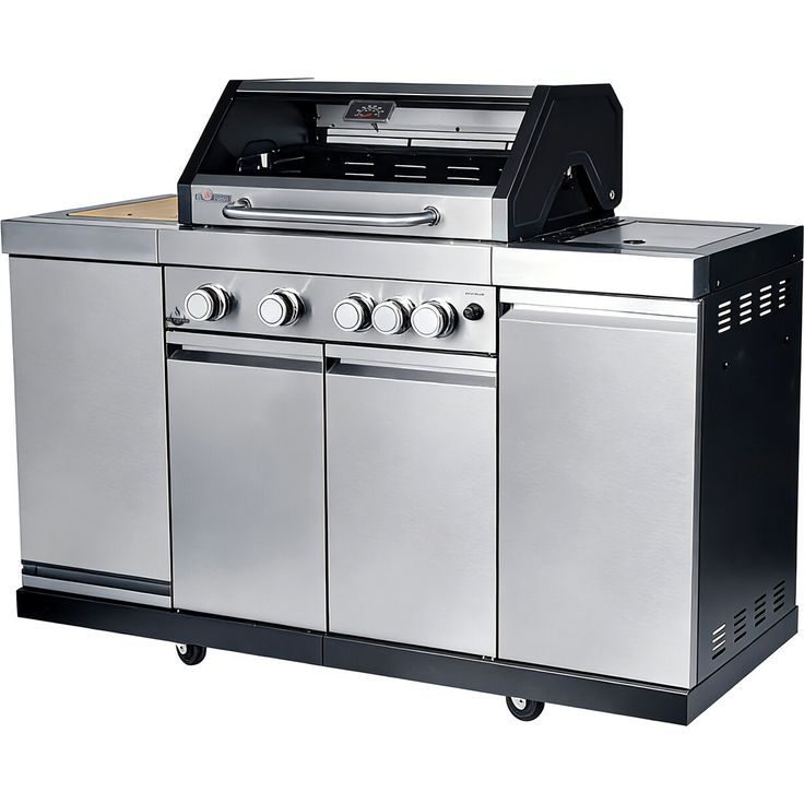 El Fuego Gasgrill 'Augusta', silbern 4 Hauptbrenner 17 kW, gusseiserne Grillfläche 72 x 46 cm, Seitenbrenner, ausfahrbare Arbeitsfläche, LED-beleuchtete Drehregler