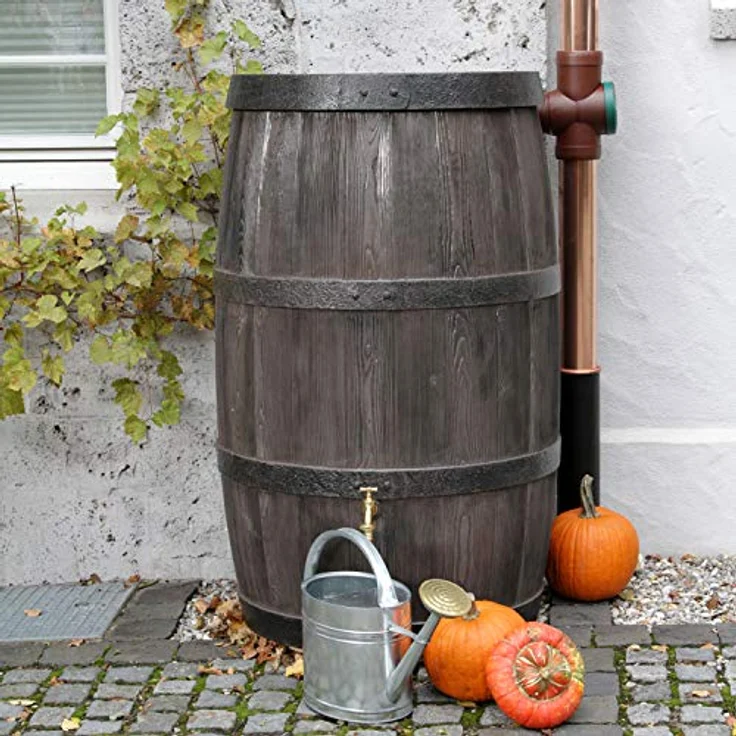 Prosperplast Regentonne Burgund 500 Liter braun, UV- und witterungsbeständig, kindersicherer Deckel, Messinggewinde – Bild 3