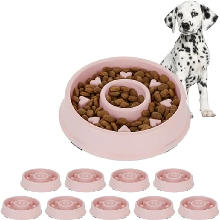 10 x Anti Schling Napf, Futternapf für Hunde, 500 ml Volumen, für langsames Fressen, Hundenapf spülmaschinenfest, rosa (10) – Bild 1