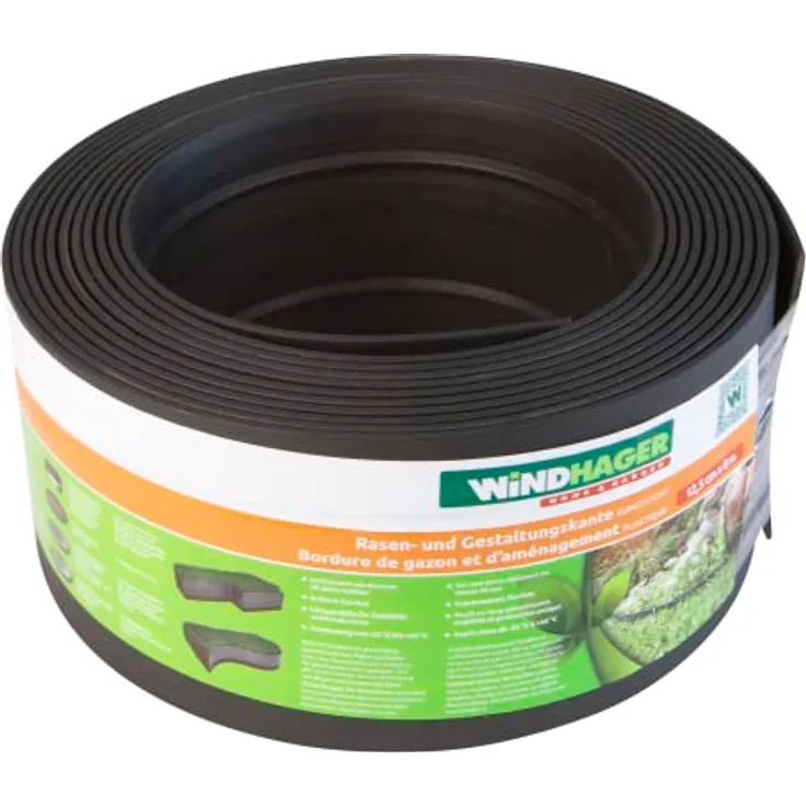 Windhager Rasen- und Gestaltungskante aus Kunstsoff, Beetumrandung, Beeteinfassung, Mähkante, elastisch, 8 m x 12,5 cm, 06099