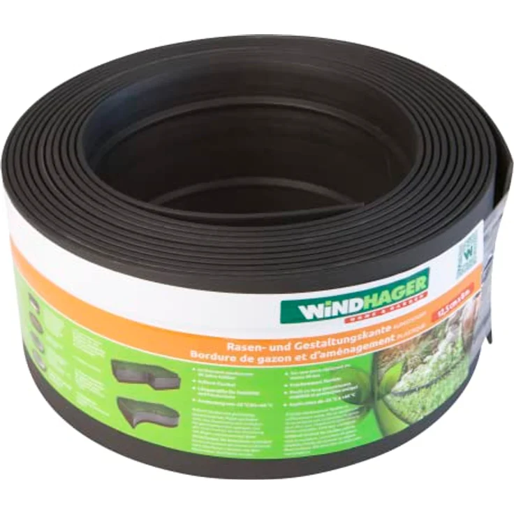 Windhager Rasen- und Gestaltungskante aus Kunstsoff, Beetumrandung, Beeteinfassung, Mähkante, elastisch, 8 m x 12,5 cm, 06099 – Bild 1