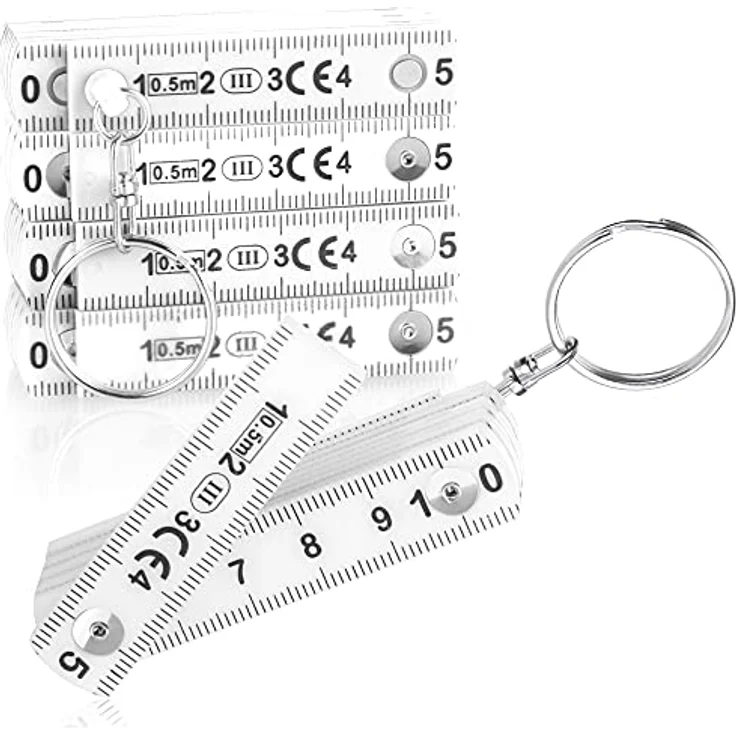 com-four® 5x Mini-Zollstock Schlüsselanhänger, 50 cm flexibler Gliedermaßstab aus Kunststoff, weiß, 10 Glieder, metrisch – Bild 1