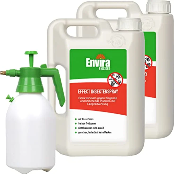 Envira Effect Insektenspray - Universal-Insektizid Mit Langzeitwirkung - Anti-Insekten-Mittel Auf Wasserbasis - 2x 2 Liter + 2L Drucksprüher – Bild 1