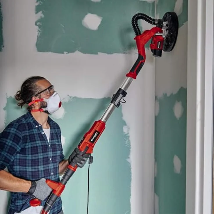 Einhell Trockenbauschleifer TE-DW 225 X (750 W, wechselbarer Schleifteller, Bürstenkranz gefedert, bis 165 cm Teleskop-Stiel, inkl. Schleifscheiben + Gitterleinen im Koffer) – Bild 4