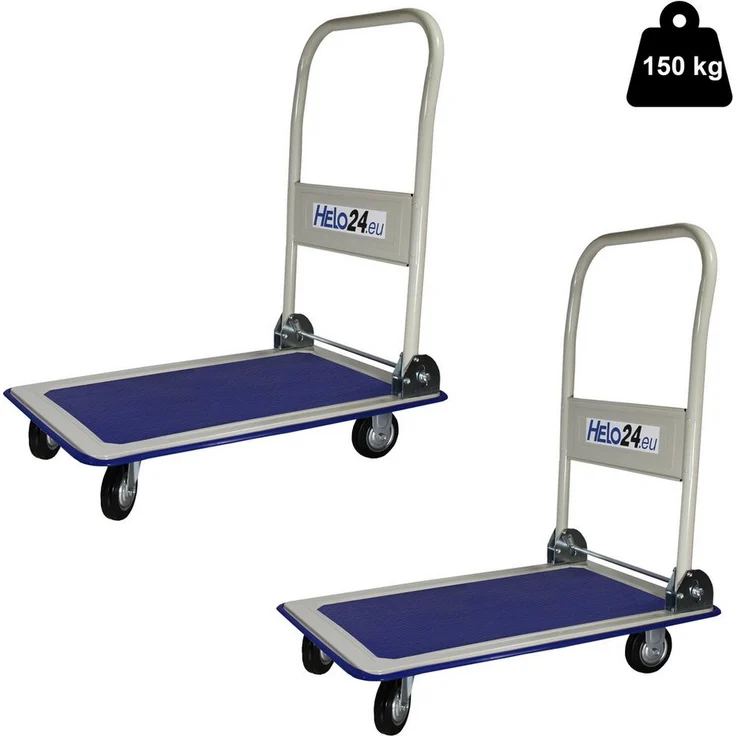 HELO24 Transportwagen 2x Plattformwagen, klappbar, 150 kg Tragfähigkeit, creme und blau