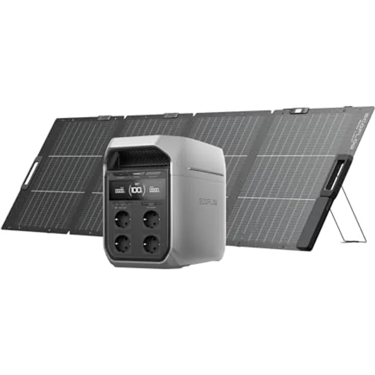 EF ECOFLOW DELTA 3 Plus Tragbare Powerstation 1 024 Wh, Silber, mit 220 W Solarpanel, 1 000 W Solareingang, LiFePO4 Batterie für Notstrom und Camping