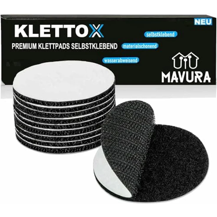KLETTOX Klettpads Klettverschluss Klettband Klettpunkte, MAVURA, Klett selbstklebend schwarz [6er Set] – Bild 1