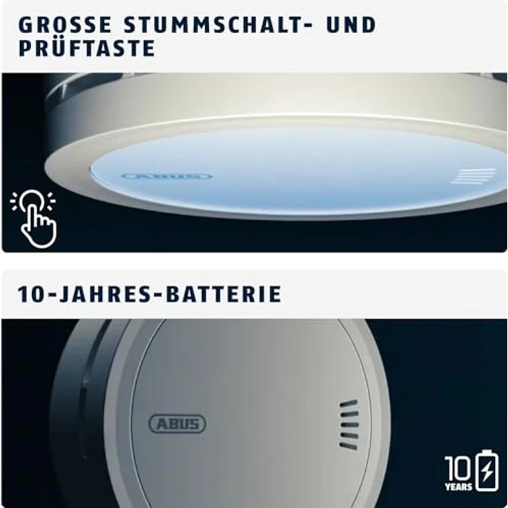 ABUS Rauchmelder Prefira 10, Q-Label zertifizierter Rauchwarnmelder mit 10-Jahres-Batterie, großer Prüftaste und Fehlalarm-Schutz mit Insektenschutzgitter – Bild 3