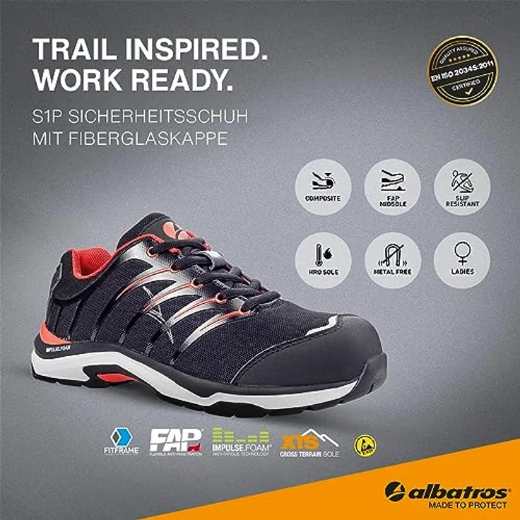 Albatros TWIST RED WNS LOW Arbeitsschuh, Sicherheitsschuh in schwarz-rot, Größe 42 – Bild 2