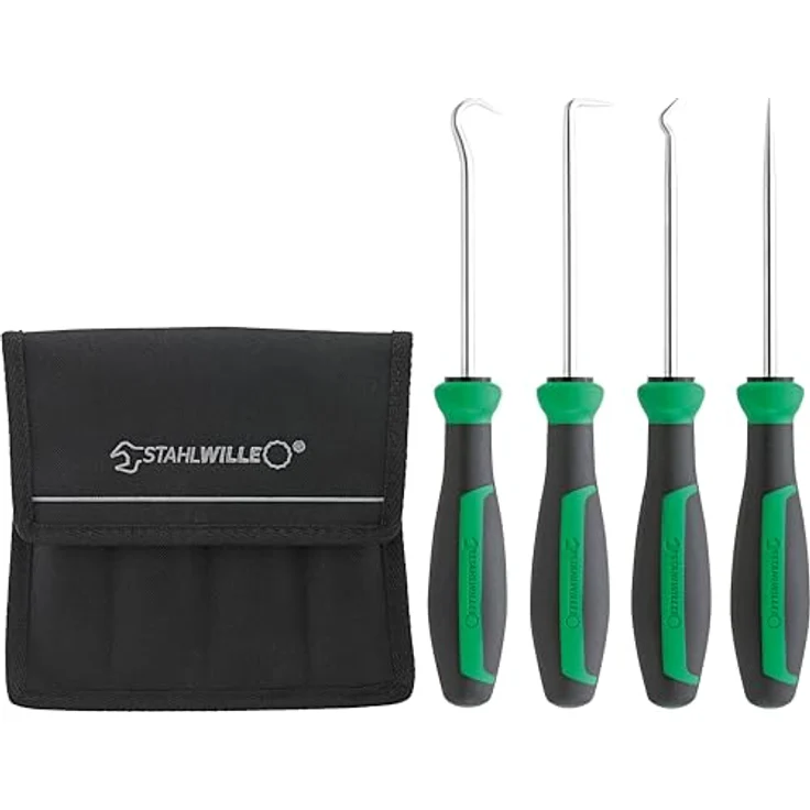 Stahlwille Hakenwerkzeug-Satz 13000-13003/4, 4-teiliges Set mit 90° und 45° Haken, ergonomischem Griff und robuster Textiltasche – Bild 1