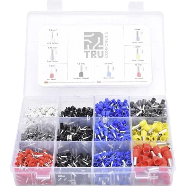 TRU Components TC-12888372 Aderendhülsen Sortiment, 1800 Stück, Durchmesser 0.5 bis 10 mm², Industriequalität, Polyamid und verzinntes Kupfer
