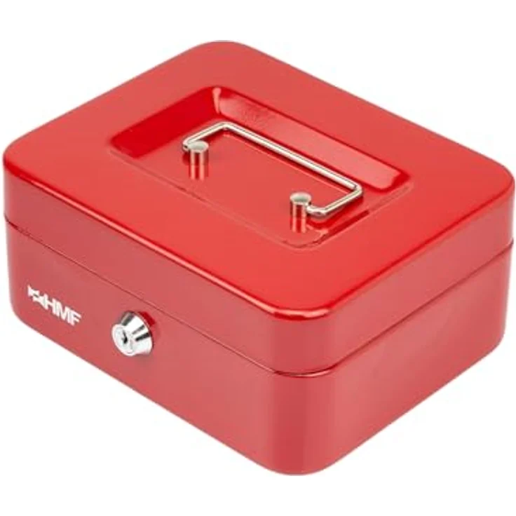 HMF Geldkassette abschließbar, Kasse mit 5 Münzfächern, herausnehmbarer Münzeinsatz, 20 x 16 x 9 cm, Rot – Bild 3