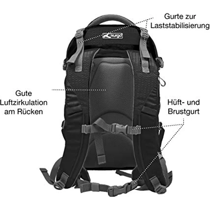 Kurgo G-Train Hunderucksack, Mit integriertem Haustierfach, Wasserfester Boden, Für Haustiere bis zu 11 kg, Schwarz – Bild 4