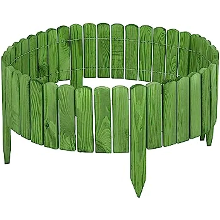Garronda Beeteinfassung Holz Rollzaun Gartenzaun imprägniert Flexibler Rollborder Rasenkante Palisade Umzäunung für Garten Länge: 200 cm GD-0046 (Darkgrün, Höhe: 10 cm) – Bild 2