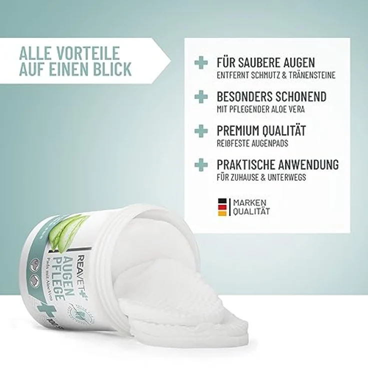 ReaVET Augenpflege Hund 100 Stück – Augenpads Hund I Sanfter Augenreiniger für Hunde, Milde & Schonende Reinigungstücher mit Augentrost, Tränenfleckentferner Hund ohne Reizen, Augen Reinigungspads – Bild 2