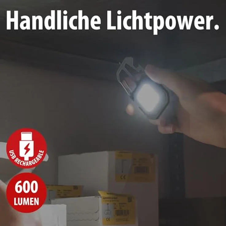 Brennenstuhl Mini LED Taschenlampe MTL 600 A, Akku Werkstattlampe mit 600lm, 7 Lichtmodi, Schlüsselanhänger, Flaschenöffner und Notfallwerkzeugen – Bild 2