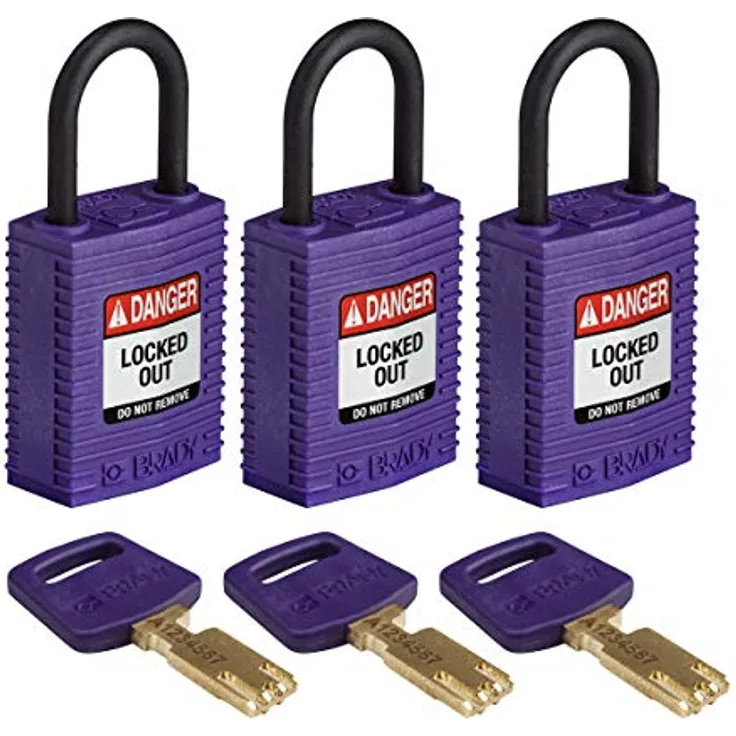 Brady SafeKey Nylon Lockout-Vorhängeschloss - kompakt Mit Nylon Bügel 25.00 mm Lila KA, Gleichschließende Schlösser 3 Stück