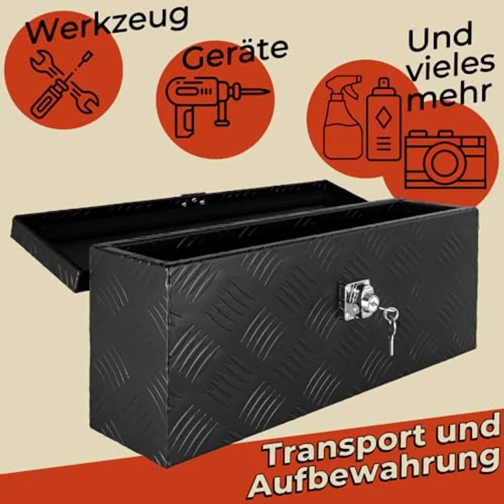 Trucky Deichselbox D015, Aluminium Werkzeugkasten in Schwarz, abschließbar, wasserdicht, 50 x 14 x 20 cm – Bild 3