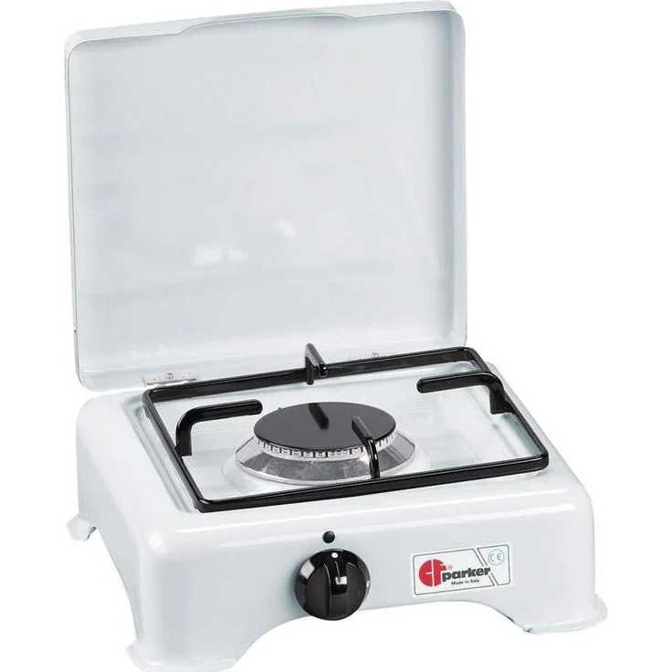 Parker Pen 1-Brenner Campingkocher, Gaskocher mit 2,8 kW Leistung und emailliertem Brennerdeckel, kompakt und leicht