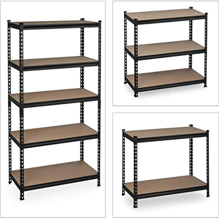 Schwerlastregal zum Stecken, HBT: 183x91x46 cm, Traglast: 1800 kg, 5 Ebenen, Keller & Garage, Stahl, schwarz – Bild 7