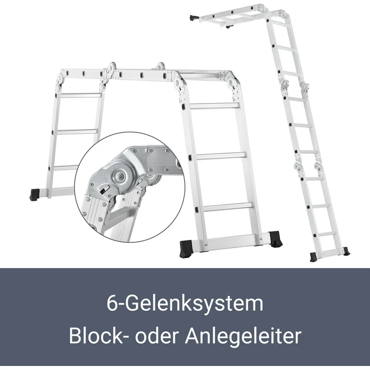 Juskys Aluminium Multifunktionsleiter 3x4 Stufen - 3,6 m Länge klappbar – Leiter 4-teilig bis 150 kg - Gelenkleiter Klappleiter Stehleiter Aluleiter – Bild 3
