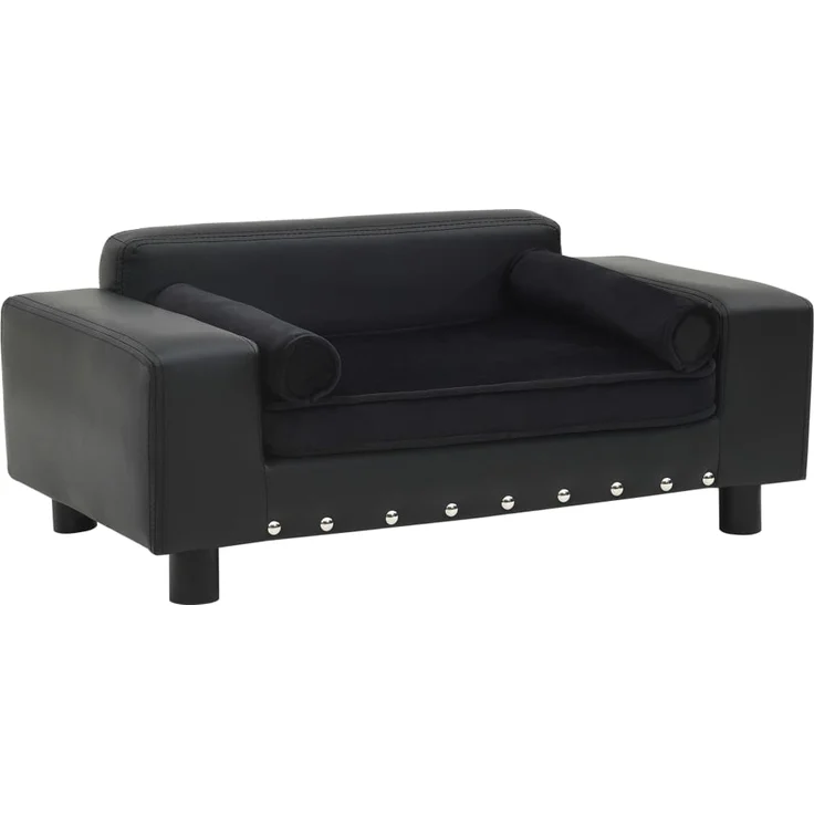 vidaXL Hundesofa Schwarz 81x43x31 cm Plüsch und Kunstleder – Bild 2