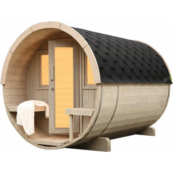 Wolff Finnhaus Saunafass Basic 280 montiert DS schwarz 205x280 cm