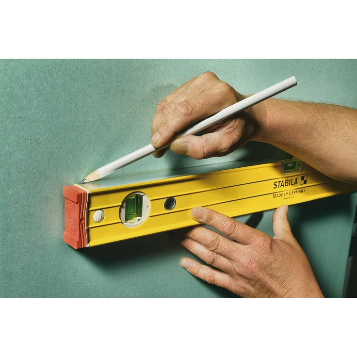 STABILA Wasserwaage Type 196-2, 81 cm, extrasteifes Alu-Profil, 1 Horizontal-Libelle, 2 Vertikal-Libellen, 2 Handgriffe, stoßdämpfende Endkappen, integrierte Rutsch-Stopper, Made in Germany – Bild 9