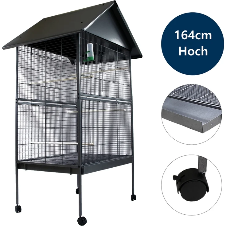 Mucola Vogelvoliere Grau XXL Voliere Vogelkäfig Vogelhaus – Bild 1