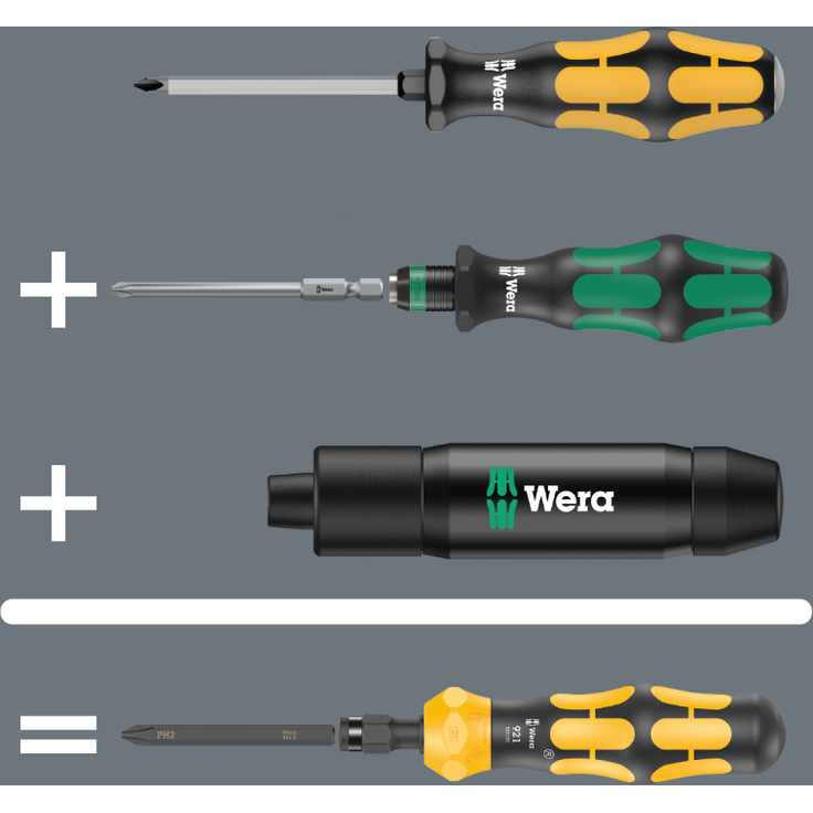 Wera Kraftform Kompakt 900 Set 1 Schlagschraubendreher 19 teilig 05018110001 1/4" Außensechskantantrieb Wechselklingen-Schraubendrehersatz – Bild 7