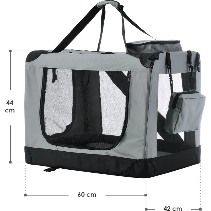 Juskys Hundetransportbox Lassie M (grau) faltbar - 42 x 60 x 44 cm - Hundebox mit Decke, Tasche & Griffen – Stoff Kleintiertasche für Hunde – Bild 9