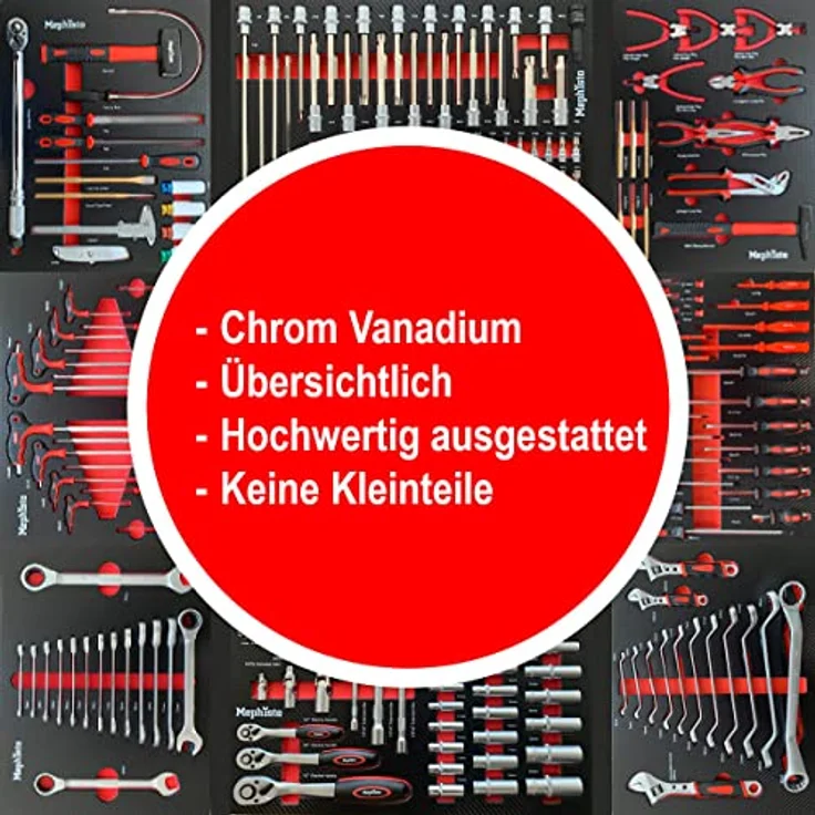 Werkzeugwagen XXL Premium mit 8 Schubladen mit Werkzeug inkl. Rollgabelschlüssel – Bild 6